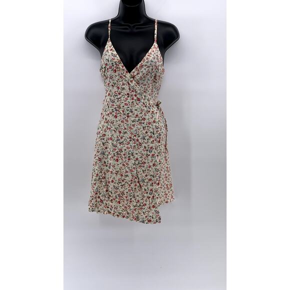 PEPE JEANS LONDON Women's Vintage Beige Floral Print V-Neck Wrap Mini Dress SZ S - Picture 1 of 13